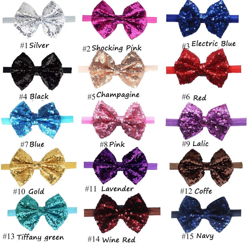CellElection 15Pcs Baby Girls Headbands 4'' Big Boutique Bling Sparkly Glitter Sequin Hair Bows Headband Elastic Hair Bands Hair Accessories for Toddlers Infants Newborns - Image 2